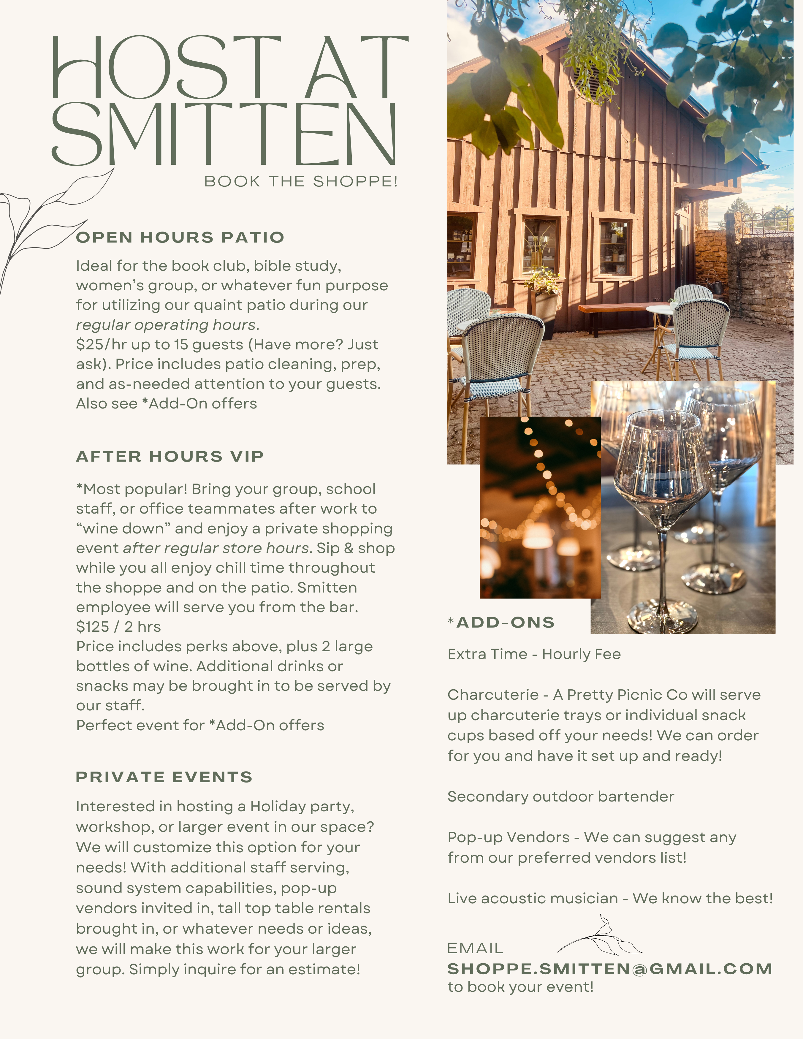 Host your Events at Smitten!!