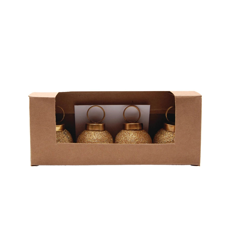 Glass Ball Ornament Card/Photo Holders with 12 Cards, Boxed Set of 4