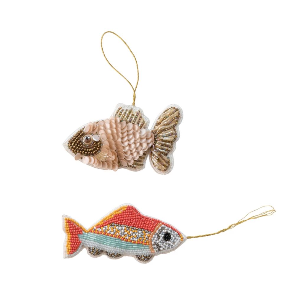 Handmade Beaded Fabric Fish Ornament, 4-1/2"L - 5"L