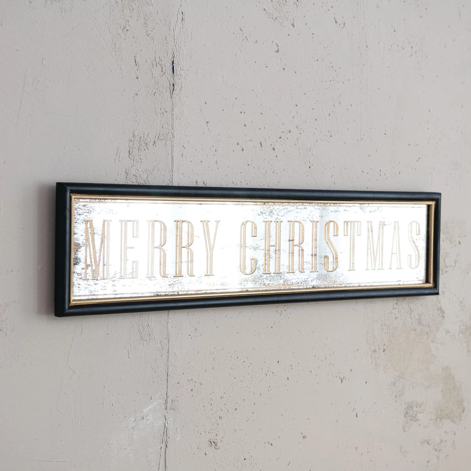MDF Wall Décor with Antiqued Mirror "Merry Christmas"