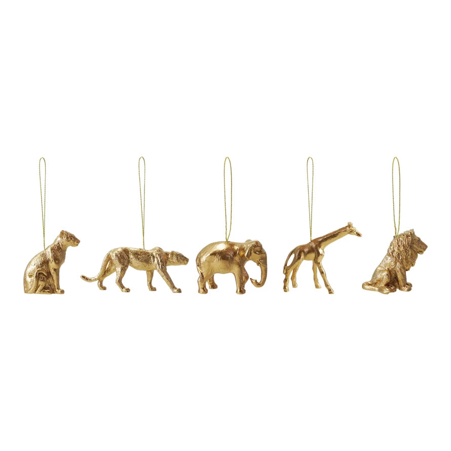 Resin Safari Animal Ornament, Gold Finish, 5 Styles