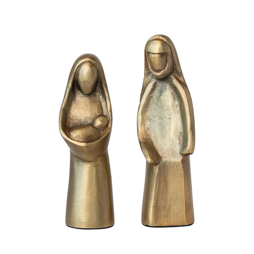 Cast Aluminum Holy Family, Antique Gold Finish, Set of 2