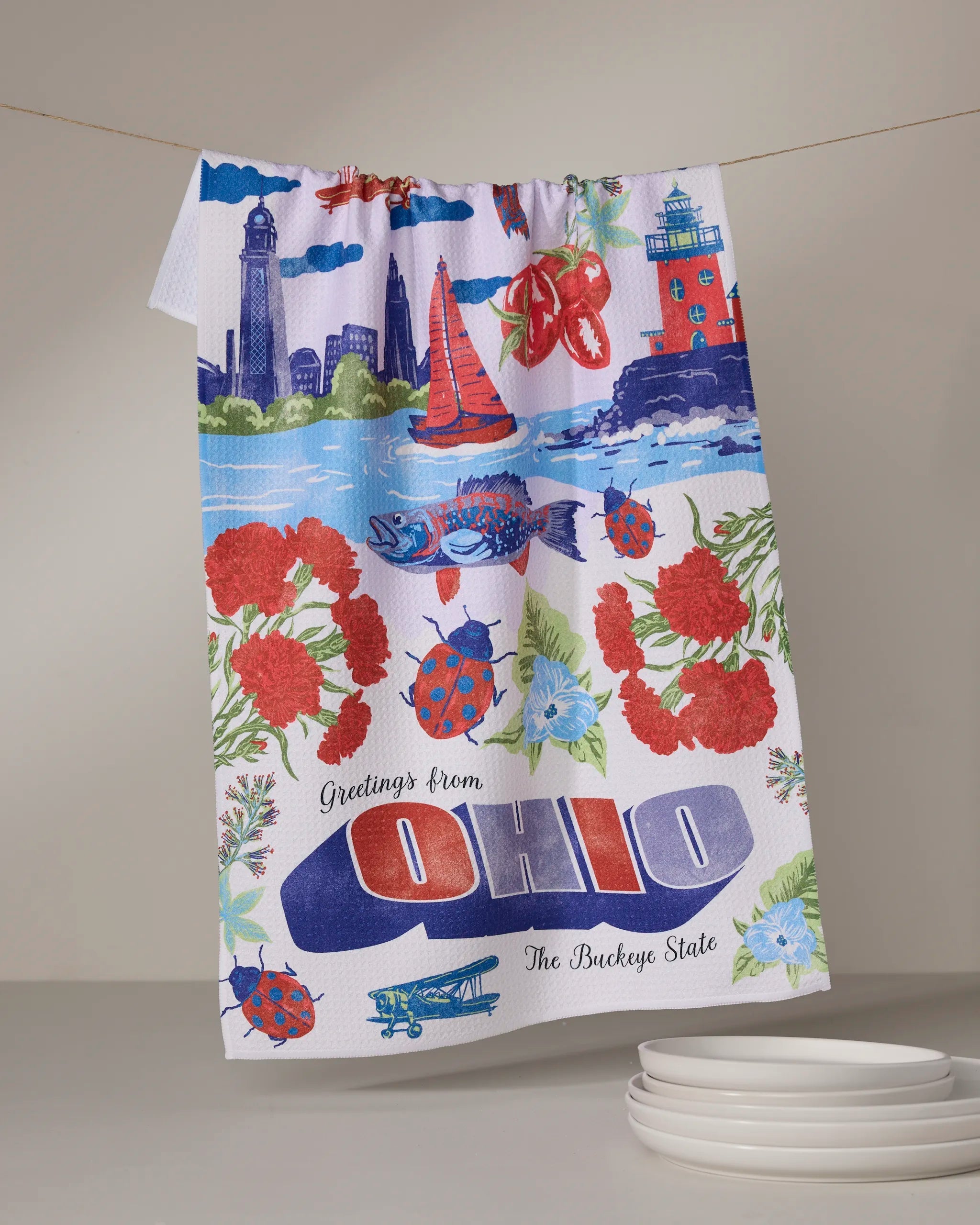 Greetings From Ohio Tea Towel