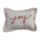 Woven Cotton Blend Textured Lumbar Pillow with Embroidery & Fringe "Joy"