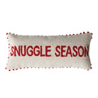 Tufted Lumbar Pillow with Pom Pom Trim "Snuggle Season", Natural & Red