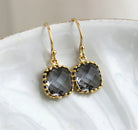 Dainty Charcoal Gray Earrings Gold Plated - Small Grey Bridesmaid Earring - Slate Pewter Wedding Jewelry - Christmas Gift Under 20