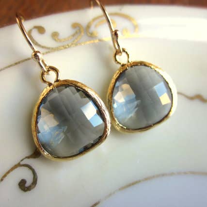 Charcoal Gray Earrings Gold - 14k Gold Filled Earwires