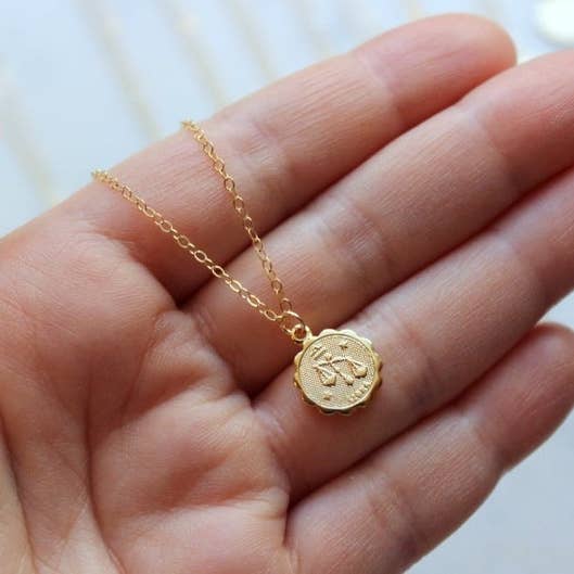 Gold Zodiac Necklace, Coin Zodiac, Zodiac Jewelry Gift