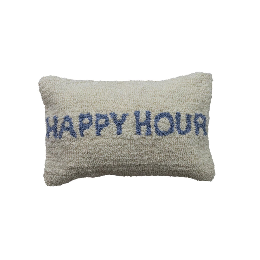 Cotton Tufted Lumbar Pillow "Happy Hour", Natural & Blue