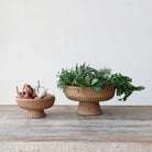 Decorative Hand-Woven Rattan Footed Bowls, Natural, Set of 2