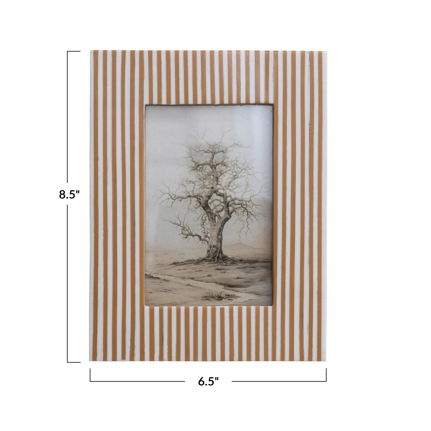 Resin Striped Photo Frame, White & Caramel Color (Holds 4" x 6" Photo)