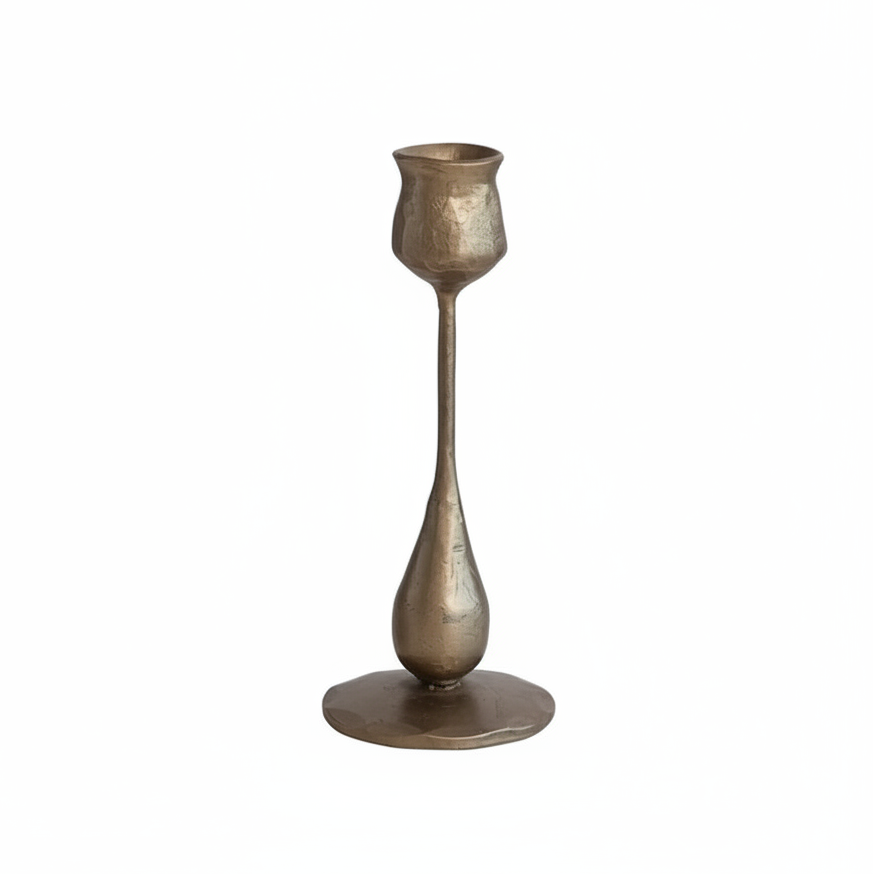 Hand-Forged Iron Taper Holders, Antique Brass Finish, Set of 2