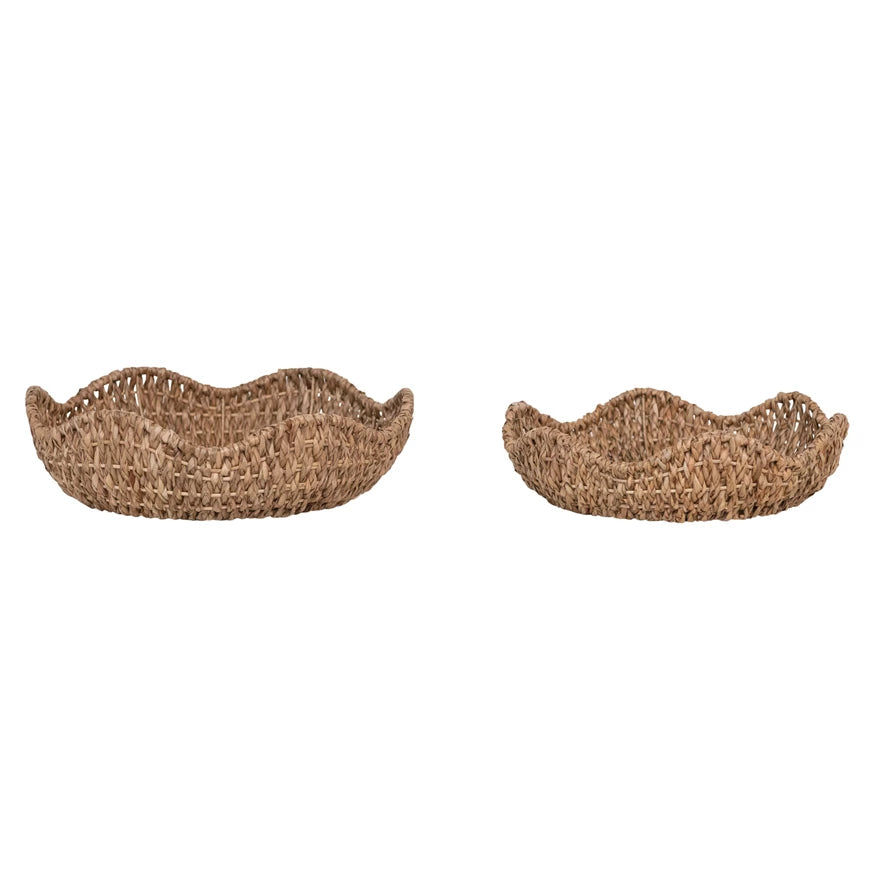 Decorative Braided Bankuan Bowls w/ Scalloped Edge, Set of 2