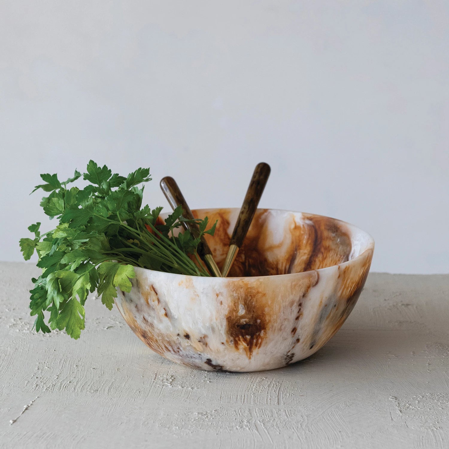 Marbled Resin Bowl, Brown & Cream Color (Each One Will Vary)