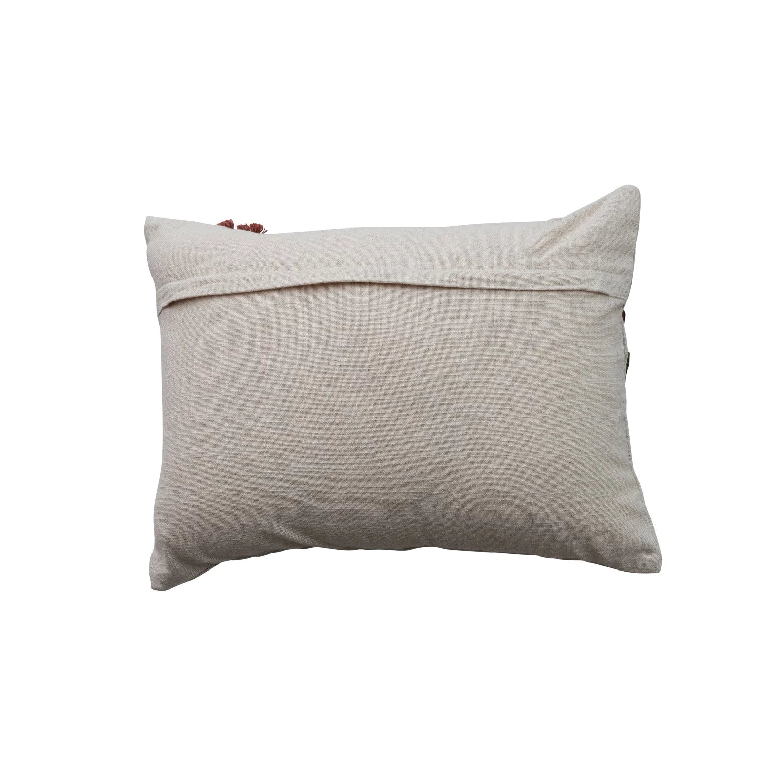 Cotton Slub Lumbar Pillow with Hand-Embroidered Flowers