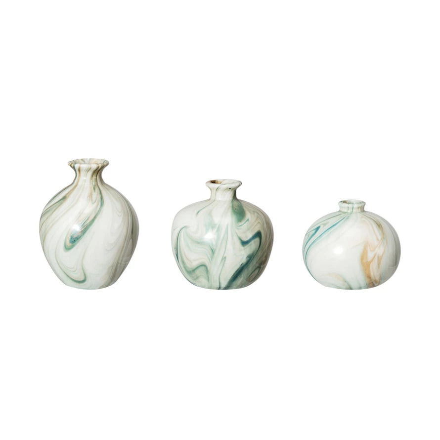 Stoneware Vases w/ Marbled Design, Set of 3 (Each One Will Vary)