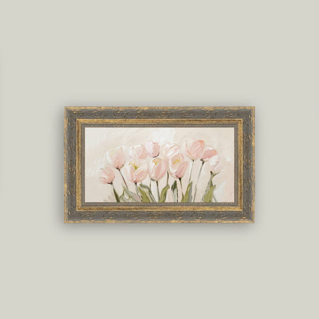 Pink Tulips Framed Antique Art