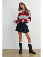 Buttoned Striped Collared Long Sleeve Top - BMW7979