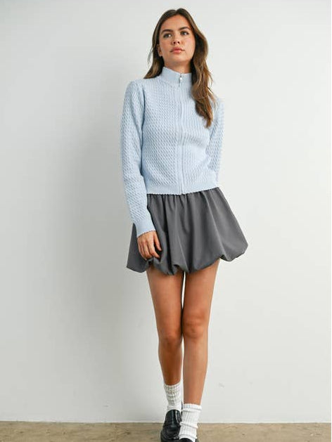 Zip Up Long Sleeve Mock Neck Cardigan - BMC7936