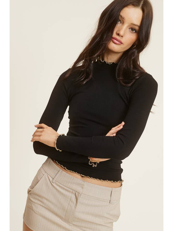 Lettuce Trim Detail Basic Soft Ribbed Top