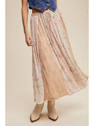 Floral Mesh and Lace-Panel Midi Skirt