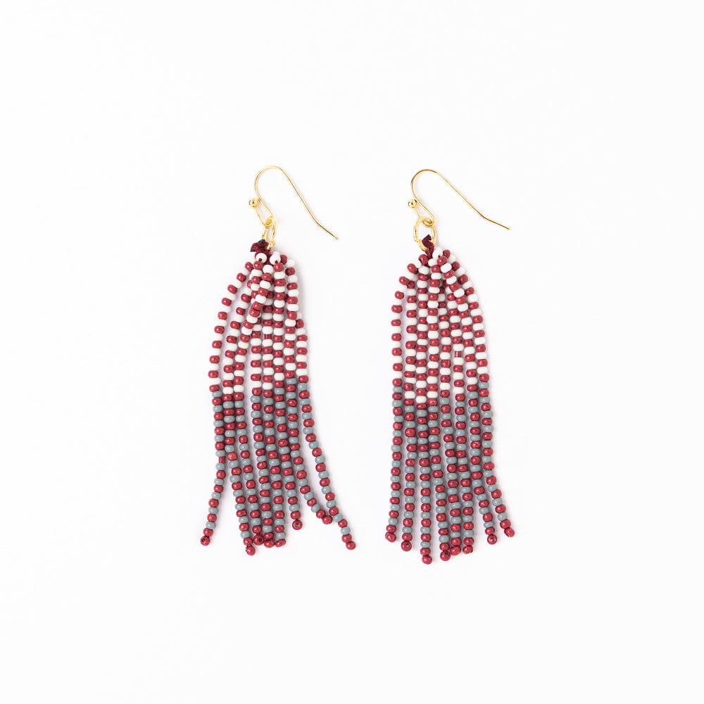 Game Day Tassel Seed Bead Earrings Maroon + White