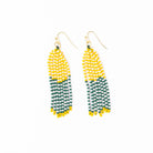 Game Day Tassel Seed Bead Earrings Green + Yellow