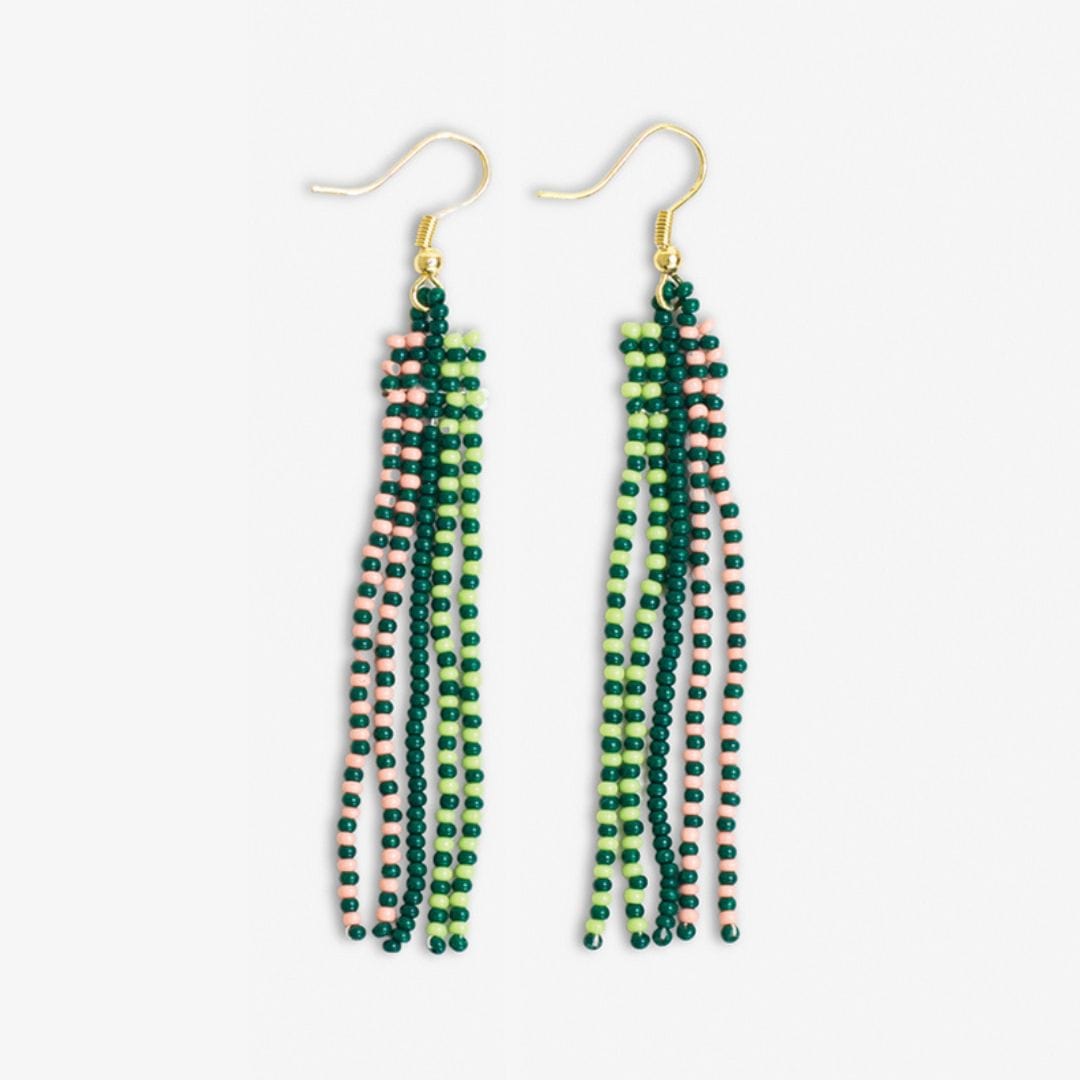 Melissa Speckled Border With Solid Middle Beaded Fringe Earrings Bright Emerald