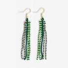 Melissa Speckled Border With Solid Middle Beaded Fringe Earrings Bright Emerald