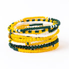 Game Day Color Block Beaded 10 Strand Stretch Bracelet Set Green and Yellow Wholesale