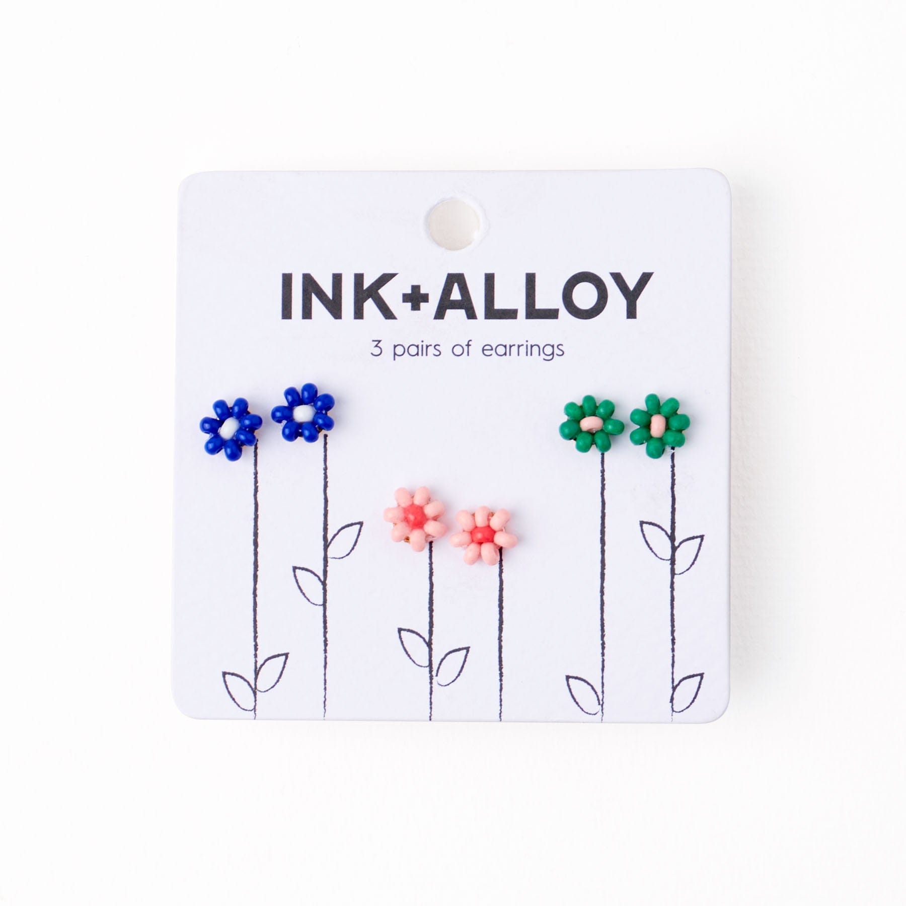 Tina Flower Earrings Trio Set Aqua, Tomato + White Wholesale