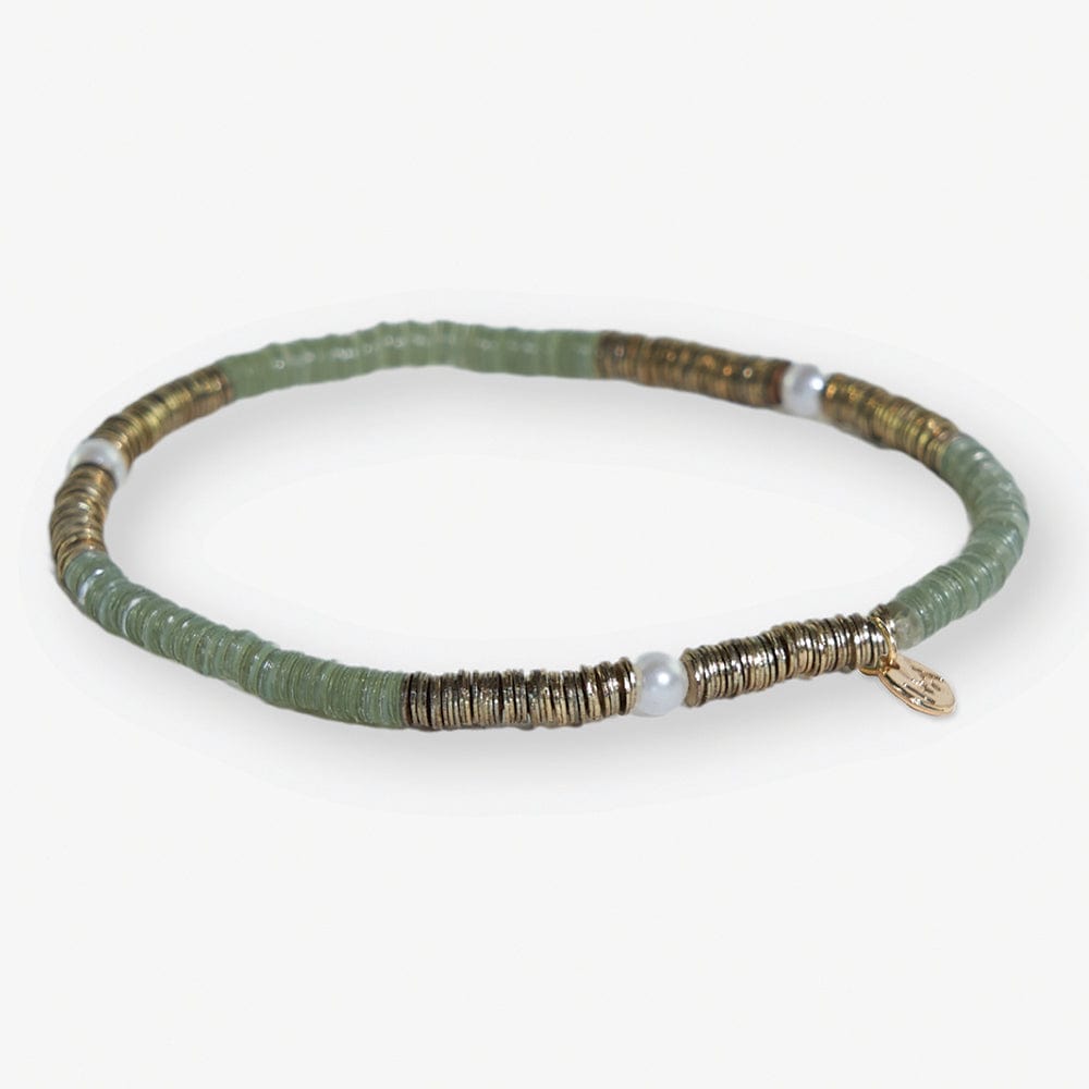 Rory Solid Color With Gold And Pearls Small Sequin Stretch Bracelet Mint