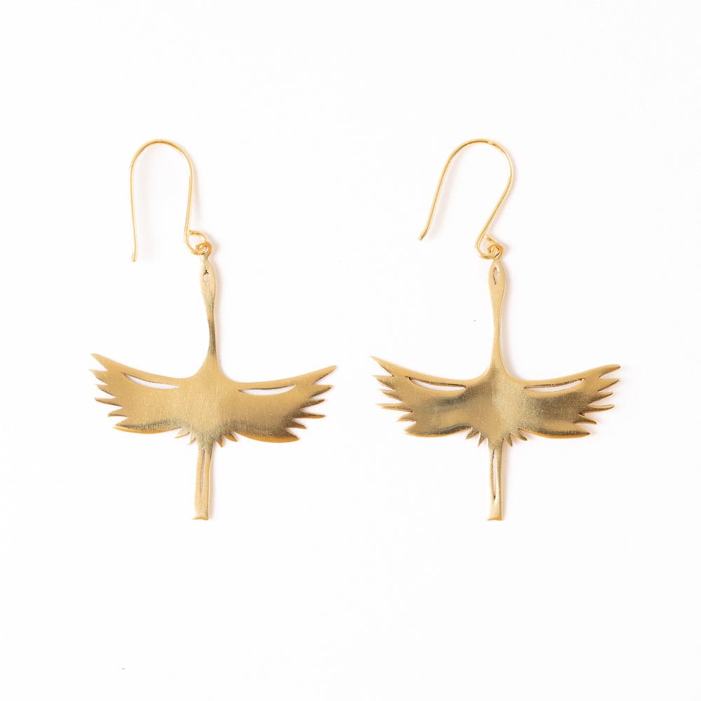 Edina Crane Dangle Earrings Brass