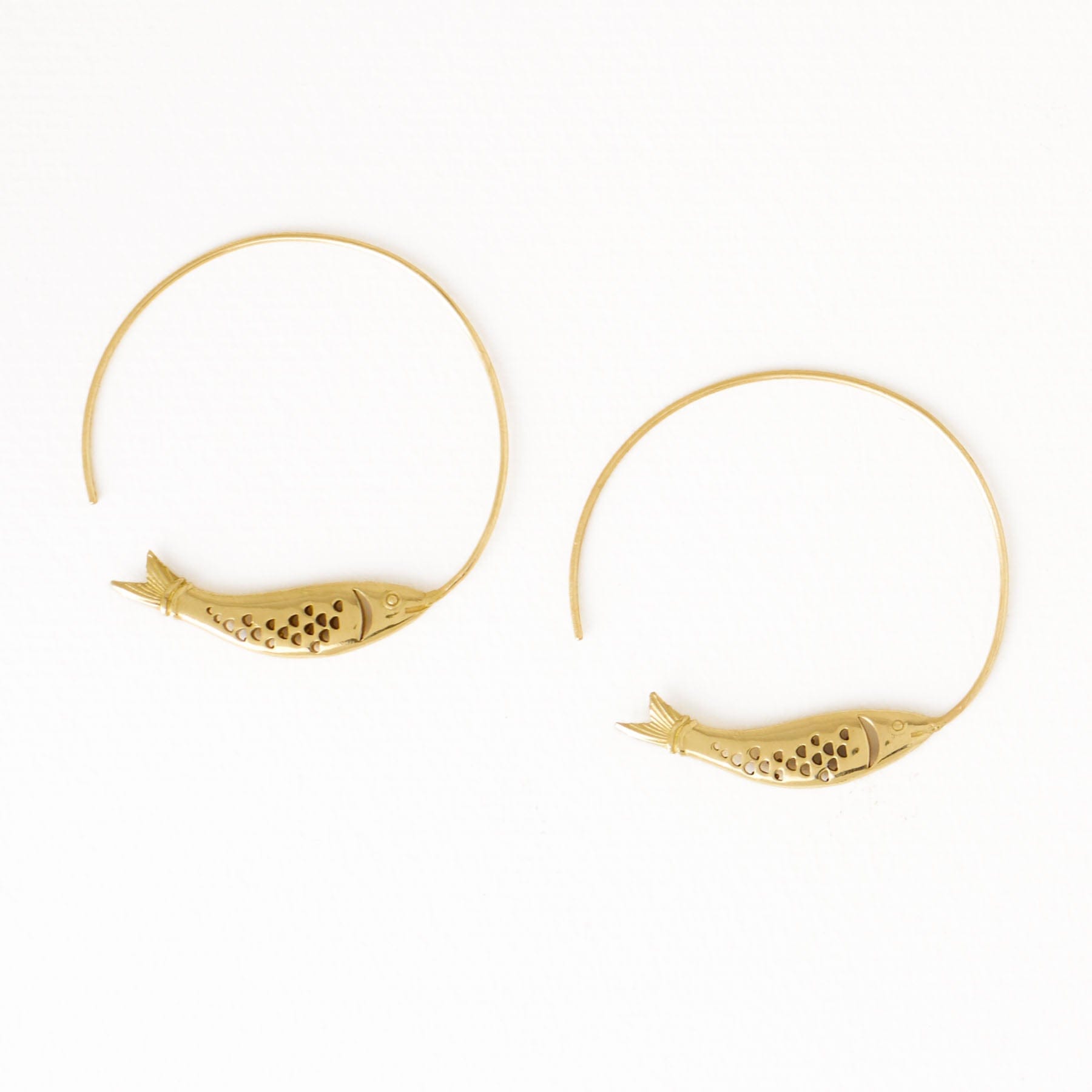 Wren Fish Hoop Earrings Brass Wholesale