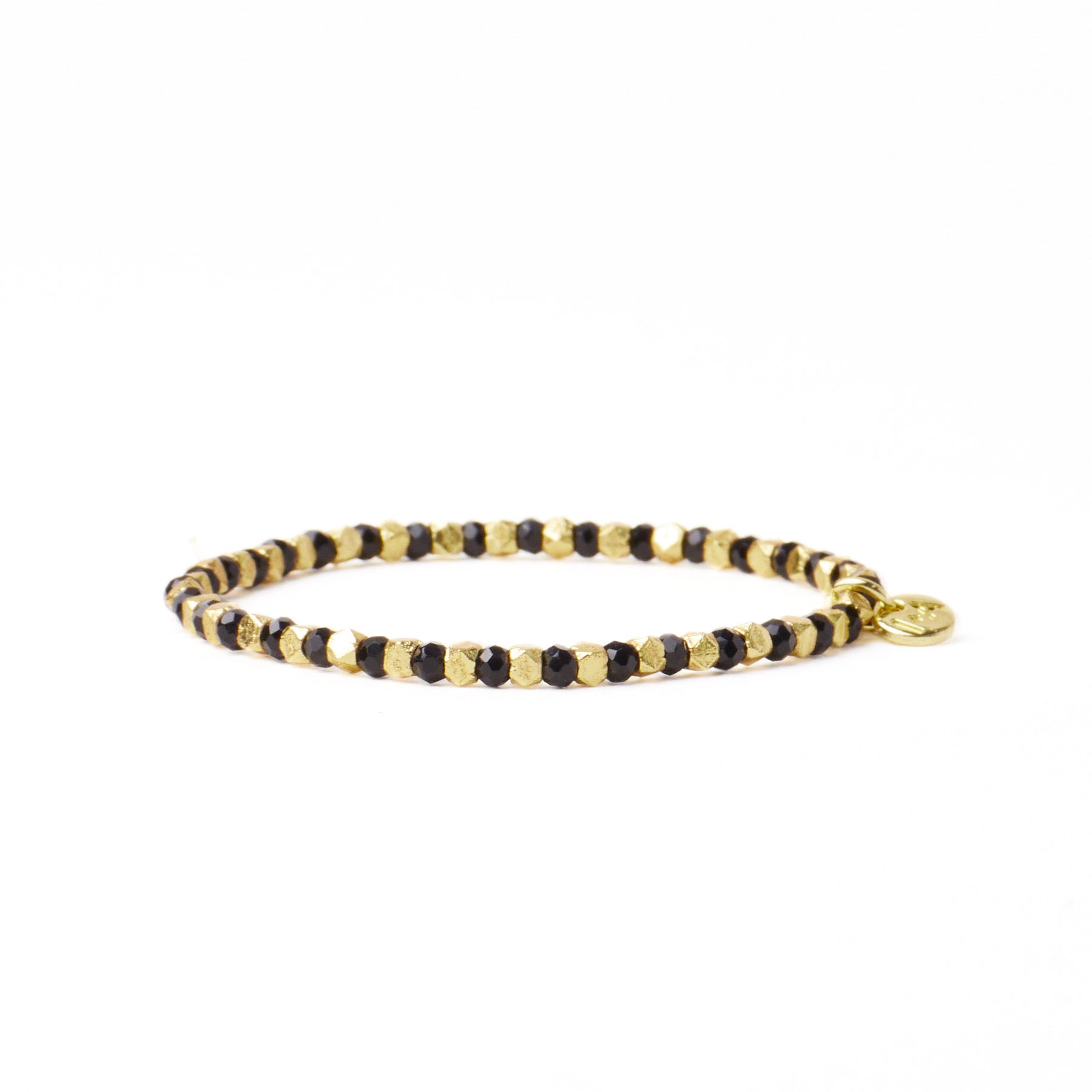 Louise Crystal Stretch Bracelet Black + Gold