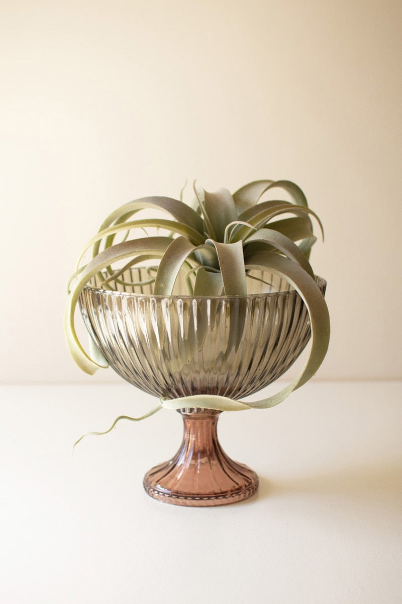 Multi-Colored Ribbed Glass Compote