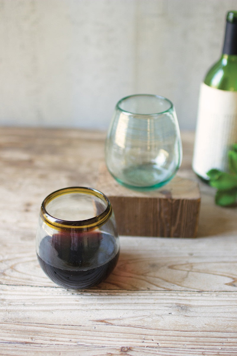 Amber Rim Stemless Wine Glass
