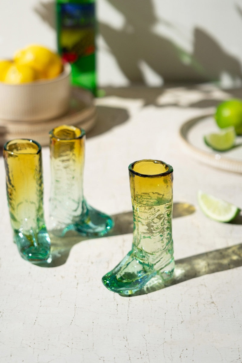 Blue and Amber Recycled Glass Boot Shot Glass