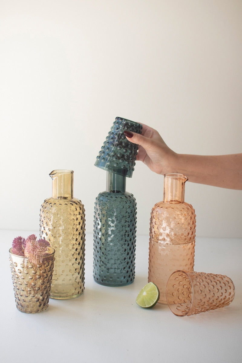 Set of 3 Bubble Glass Carafes with Tumbler