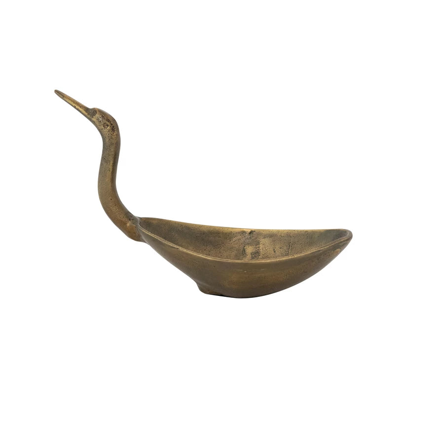 Cast Aluminum Bird Shaped Bowl, Antique Brass Finish