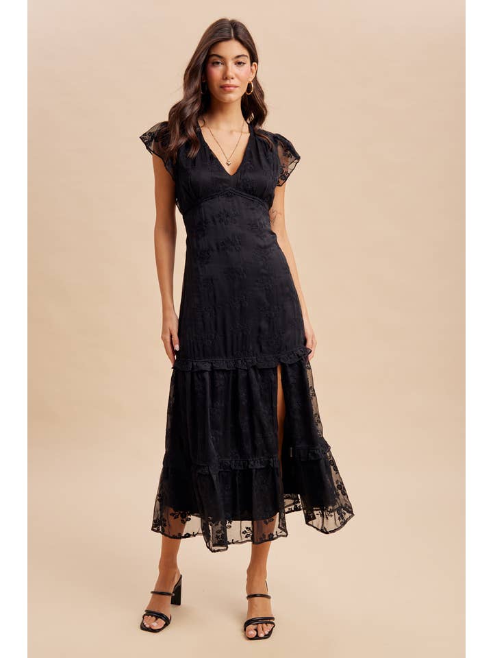 Lace Embroidered Tiered Maxi Dress