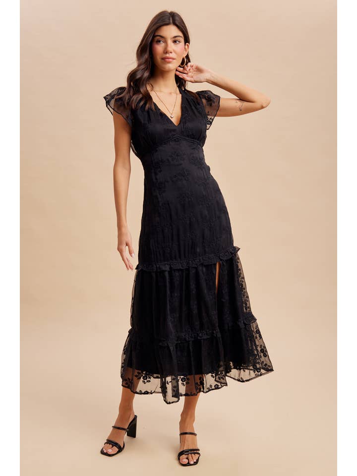Lace Embroidered Tiered Maxi Dress