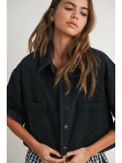 Button Front Cropped Shirt - BMJ7681