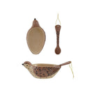 Hand-Painted Stoneware Bird Shaped Bowl & Tail Shaped Spoon with Jute Tie, Set of 2