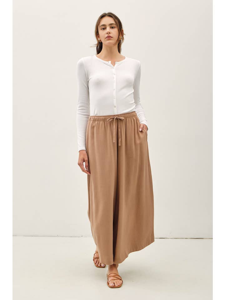 Linen Blend Cropped Palazzo Pants