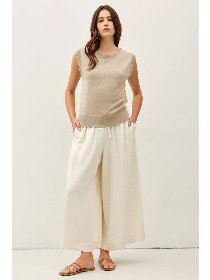 Linen Blend Cropped Palazzo Pants