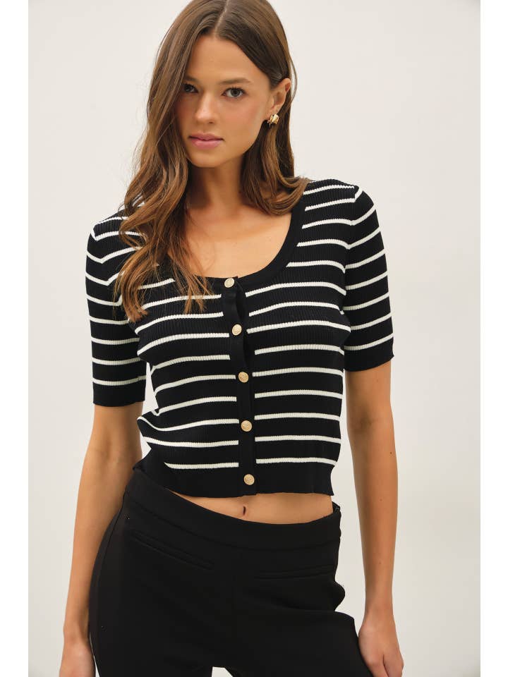 Striped Short Sleeve Cardigan