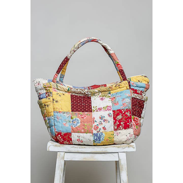 Bloom Quilted Floral Patchwork Carryall Tote Bag