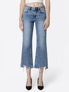 Mid Rise Medium Wash Crop Vintage Flare Jeans F9127