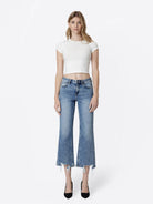 Mid Rise Medium Wash Crop Vintage Flare Jeans F9127